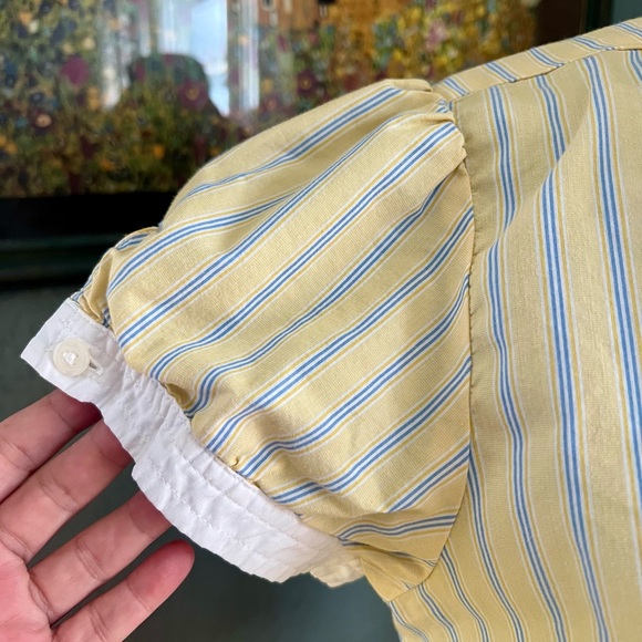 Early 2000s Old Navy Yellow and Blue Striped Short Sleeve Blouse Sz Large Top - Picture 2 of 7
